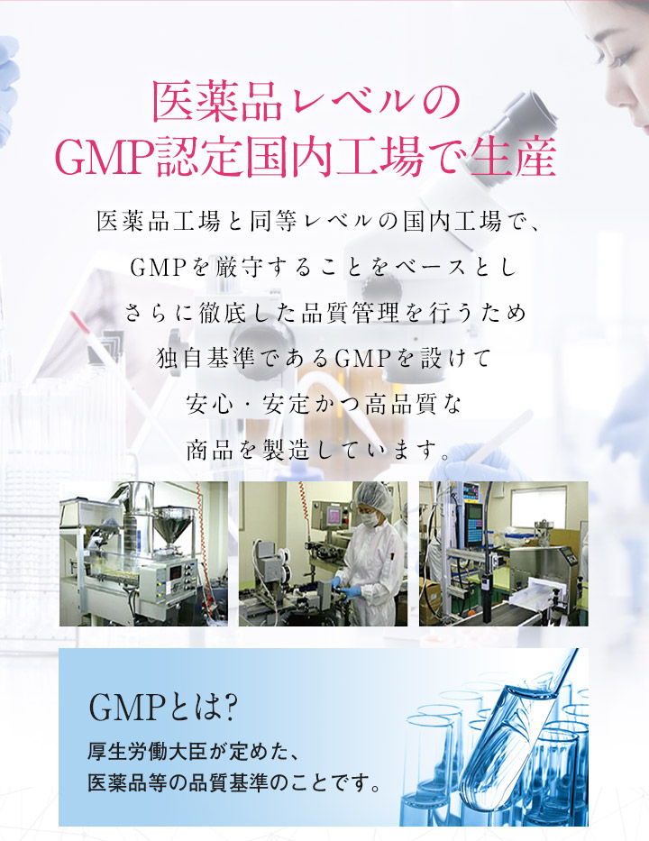 医薬品レベルのGMP認定国内工場で生産